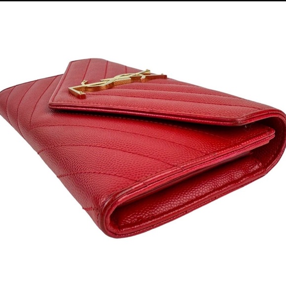 Saint Laurent YSL Monogram Cassandre Wallet– Red Grain de Poudre Leather - Picture 3 of 11